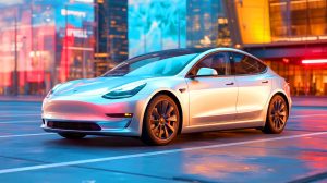 Illustration de la restitution d'une Tesla Model 3 après cinq ans de LOA, générée par intelligence artificielle.