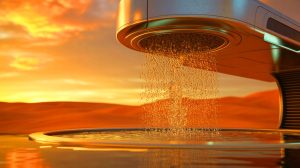Illustration de la technologie de Kumulus Water transformant l'air en eau potable, générée par intelligence artificielle.