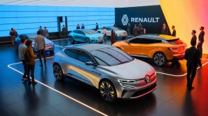 Illustration de la stratégie de diversification de Renault en réponse à la baisse des ventes de voitures électriques, générée par intelligence artificielle.
