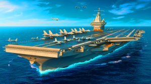 Illustration de la construction du futur porte-avion français, le plus grand d’Europe, générée par intelligence artificielle.