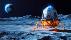 Illustration de la mission lunaire de Firefly Aerospace avec le véhicule Elytra et l'atterrisseur Blue Ghost.