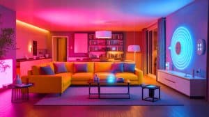 Illustration de l'innovation technologique d'Ikea dans la maison connectée, générée par intelligence artificielle.
