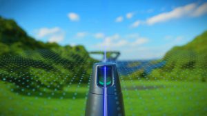 Illustration de la technologie laser innovante permettant de lire des lettres à plus d'un kilomètre, générée par intelligence artificielle.