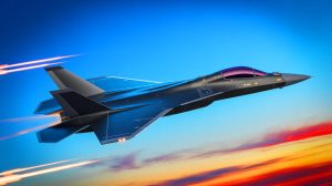Illustration de l'avion de chasse de 6e génération développé par la France, générée par intelligence artificielle.