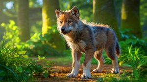 Illustration de la résurrection du loup sinistre par ingénierie génétique. Image réalisée par IA.