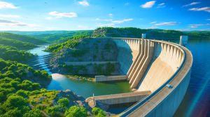 Illustration de l'impact des barrages sur le déplacement des pôles terrestres, générée par intelligence artificielle.