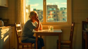 Illustration de l'augmentation de la pauvreté en France, notamment chez les seniors, générée par intelligence artificielle.
