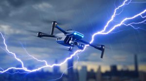Illustration de la capacité d'un drone japonais à déclencher et rediriger les éclairs. Image réalisée par IA.