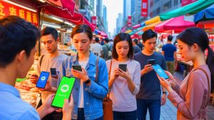 Illustration de la transition vers les paiements numériques en Chine, générée par intelligence artificielle.