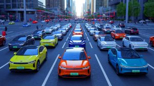 Illustration de l'impact des ventes artificiellement gonflées sur le marché des voitures électriques chinoises, générée par intelligence artificielle.