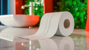 Illustration de l'innovation dans le papier toilette avec la nouvelle ligne ondulée de perforation, générée par intelligence artificielle.