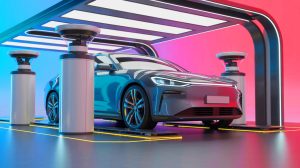 Illustration de l'inspection automatisée d'une voiture de location par intelligence artificielle.