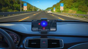 Illustration de l'impact des applications de navigation sur le risque accru d'amendes pour excès de vitesse, créée par intelligence artificielle.
