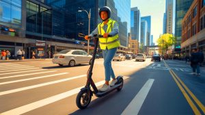 Illustration de l'importance de l'assurance pour les utilisateurs de trottinettes électriques, générée par intelligence artificielle.