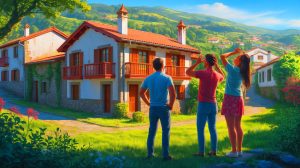 Illustration de la famille madrilène découvrant l'absence de la maison louée en Galice via Booking.