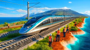 Illustration de l'ambitieux projet Rail Baltica visant à relier les mers Baltique, Noire et Égée en Europe de l'Est.