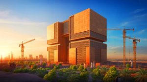 Illustration de l'ambitieux projet architectural du Mukaab à Riyad, symbole de la fusion entre tradition et modernité.