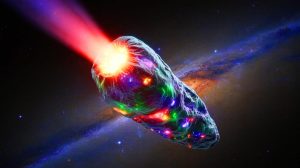 Illustration de la comète interstellaire 3I/ATLAS traversant notre système solaire.