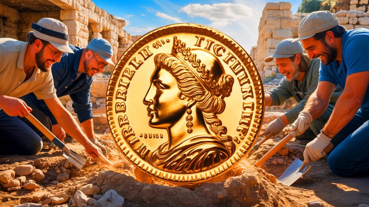 « Cette découverte bouleverse tout » : le gouvernement inquiet face aux implications d’une pièce ancienne retrouvée par un expert Illustration de la découverte d'une pièce en or représentant la reine Bérénice II à Jérusalem.