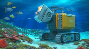 Illustration de l'exploitation minière des fonds marins menaçant les écosystèmes millénaires.