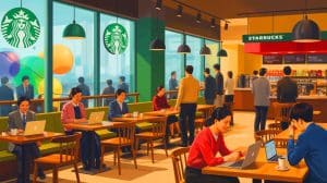 Illustration de la régulation de l'utilisation des espaces dans les cafés Starbucks en Corée du Sud.