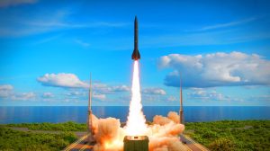 Illustration de l'essai réussi du missile hypersonique V-MAX par la France depuis la base de Biscarrosse.