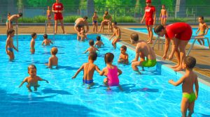 Illustration de la responsabilité parentale lors d'activités organisées pour des enfants dans des lieux publics.