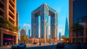 Illustration de l'imposant Mukaab à Riyad, futur plus grand bâtiment du monde en volume.