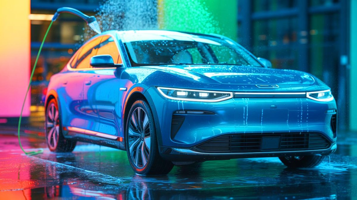 « Laver une voiture électrique c’est risqué » : un expert alerte sur des dangers cachés méconnus des conducteurs imprudents Illustration de la sécurité des voitures électriques face à l'eau et aux craintes d'électrocution.