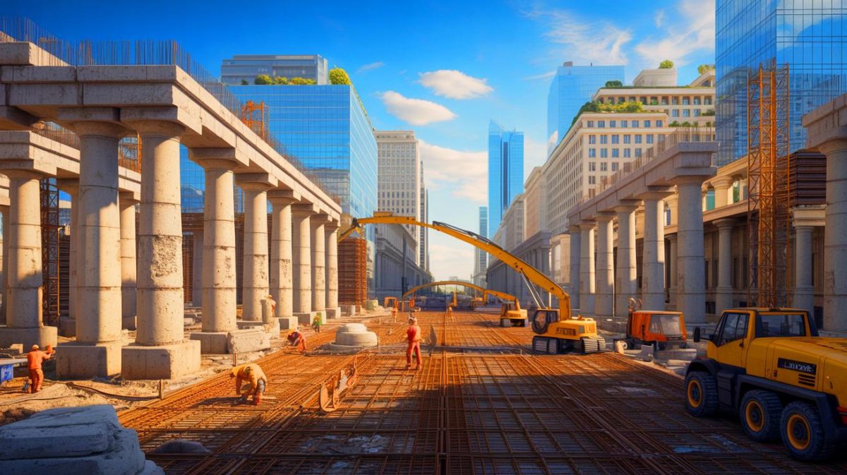 Illustration de l'utilisation durable du béton romain dans la construction moderne.