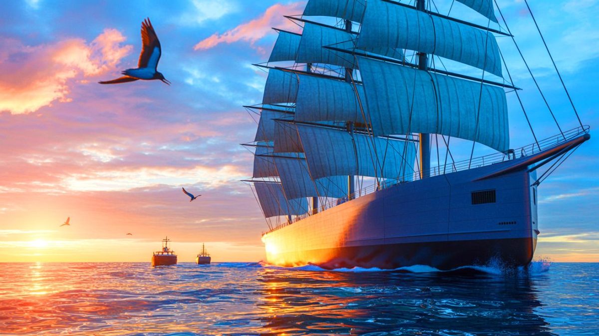 « 90 % de carburant en moins avec le vent » : Windcoop lève 6,8 millions pour son porte-conteneurs à voile et promet un transport maritime propre Illustration de la coopérative maritime française Windcoop et son porte-conteneurs à voile innovant.