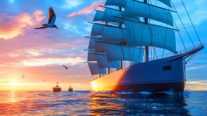 Illustration de la coopérative maritime française Windcoop et son porte-conteneurs à voile innovant.