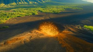 Illustration de la découverte d'un immense gisement d'or à Hawaï.