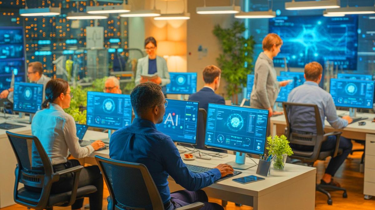 « L’IA va nous remplacer » : Microsoft révèle les 40 métiers en péril immédiat et ceux totalement épargnés, colère et espoir chez les travailleurs français Illustration de l'impact de l'intelligence artificielle sur les métiers du savoir.