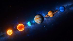 Illustration de l'alignement rare de six planètes visible en août.