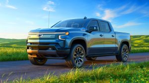Illustration de l'exploit du Silverado EV de General Motors établissant un record d'autonomie électrique.