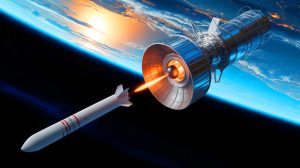 Illustration de la mise en orbite d'un satellite intercepteur par Lockheed Martin pour contrer les missiles hypersoniques.