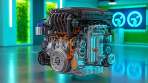 Illustration de l'innovation du moteur H13 de Renault et Horse fonctionnant à l'essence et à l'éthanol.