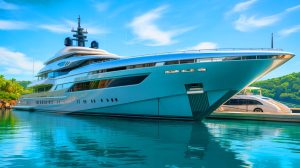 Illustration de l'Eclipse, un superyacht technologiquement avancé, et son impact environnemental lors de son immobilisation prolongée.
