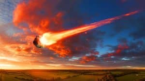 Illustration de l'explosion inattendue de l'astéroïde 2023 CX1 au-dessus de la France.