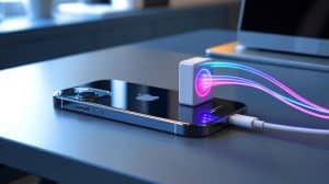 Illustration de la technologie de recharge rapide des nouveaux iPhone 17.