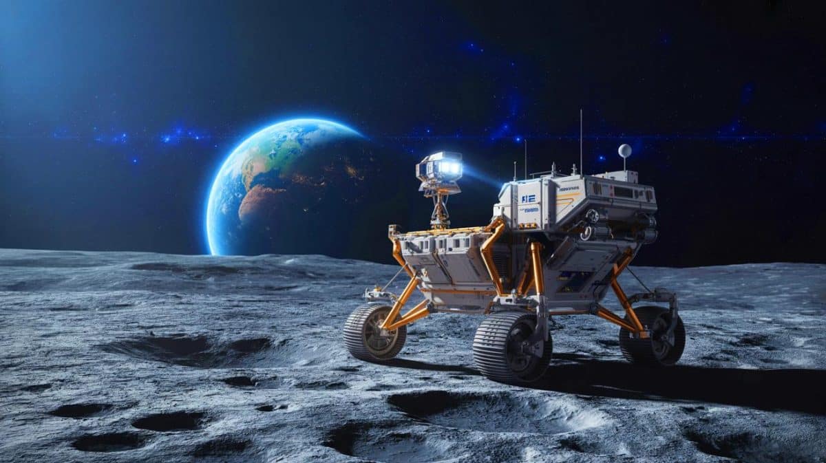 « La NASA ressuscite son rover lunaire » : Blue Origin décroche 190 millions pour sauver la mission VIPER abandonnée et chercher la glace Illustration de la mission VIPER de la NASA avec le rover explorant le pôle sud lunaire grâce à Blue Origin.