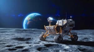Illustration de la mission VIPER de la NASA avec le rover explorant le pôle sud lunaire grâce à Blue Origin.