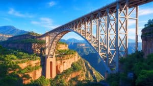 Illustration de la construction du pont du Grand Canyon de Huajiang, le plus haut du monde.