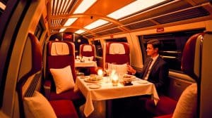 Illustration de la nouvelle classe luxueuse "Optimum" de la SNCF destinée aux voyageurs haut de gamme.