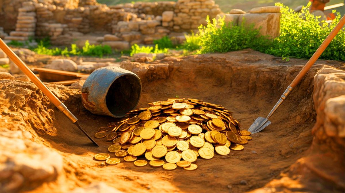 « Un pot d’or perse enfoui depuis 2 500 ans » : cette découverte turque révèle comment l’Empire payait ses mercenaires grecs avec des pièces que personne n’avait jamais vues Illustration de la découverte d'un trésor de pièces d'or perses à Notion, en Turquie.
