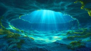 Illustration de la découverte d'un immense réservoir d'eau douce sous l'océan Atlantique.