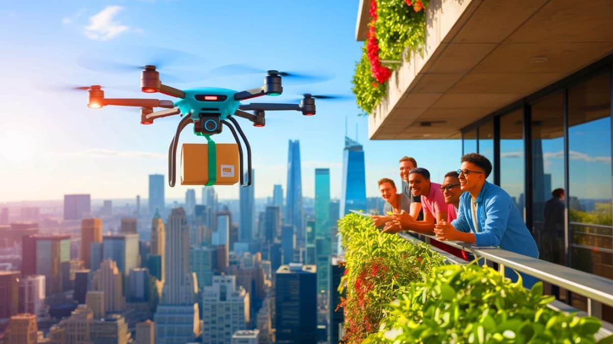 « Vos burgers arrivent du ciel » : Uber lance 200 000 livraisons par drones avec Flytrex et ridiculise Amazon sur la vitesse de déploiement américain Illustration de la livraison par drones testée par Uber Eats en collaboration avec Flytrex.