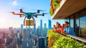 Illustration de la livraison par drones testée par Uber Eats en collaboration avec Flytrex.