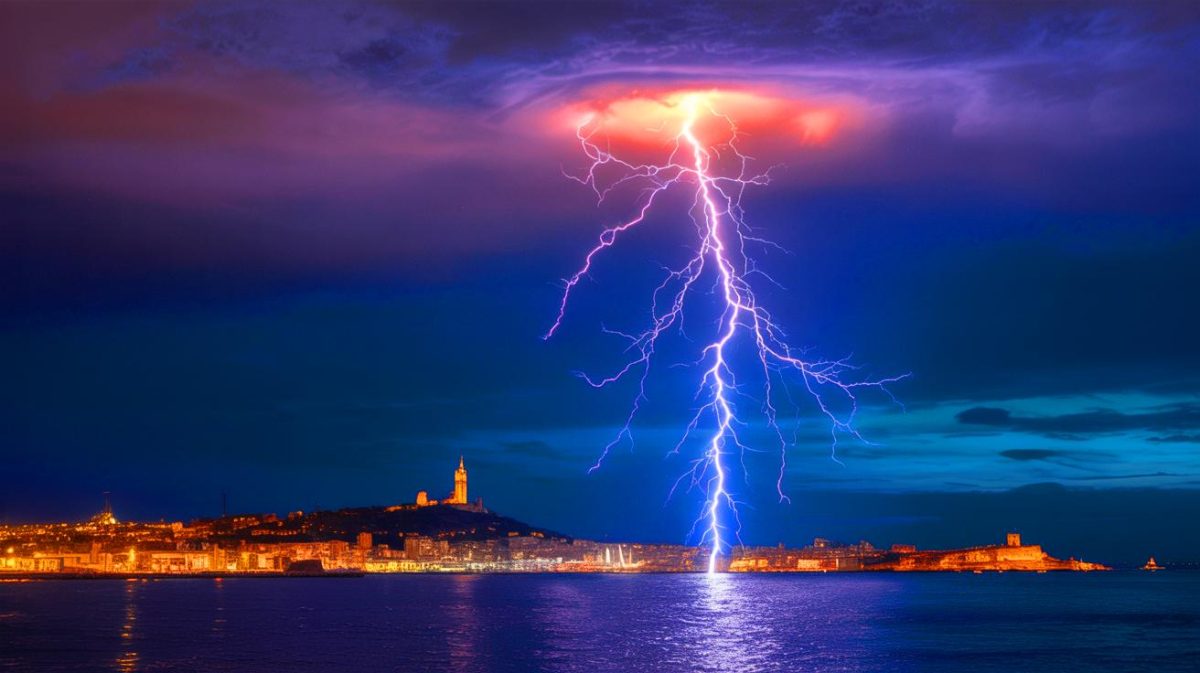 « Cet éclair était 1 000 fois plus lumineux que la normale » : un superbolt exceptionnel de 358 kA réveille brutalement Marseille et défie toute technologie de capture Illustration de l'éclair exceptionnel qui a frappé Marseille avec une intensité rare.